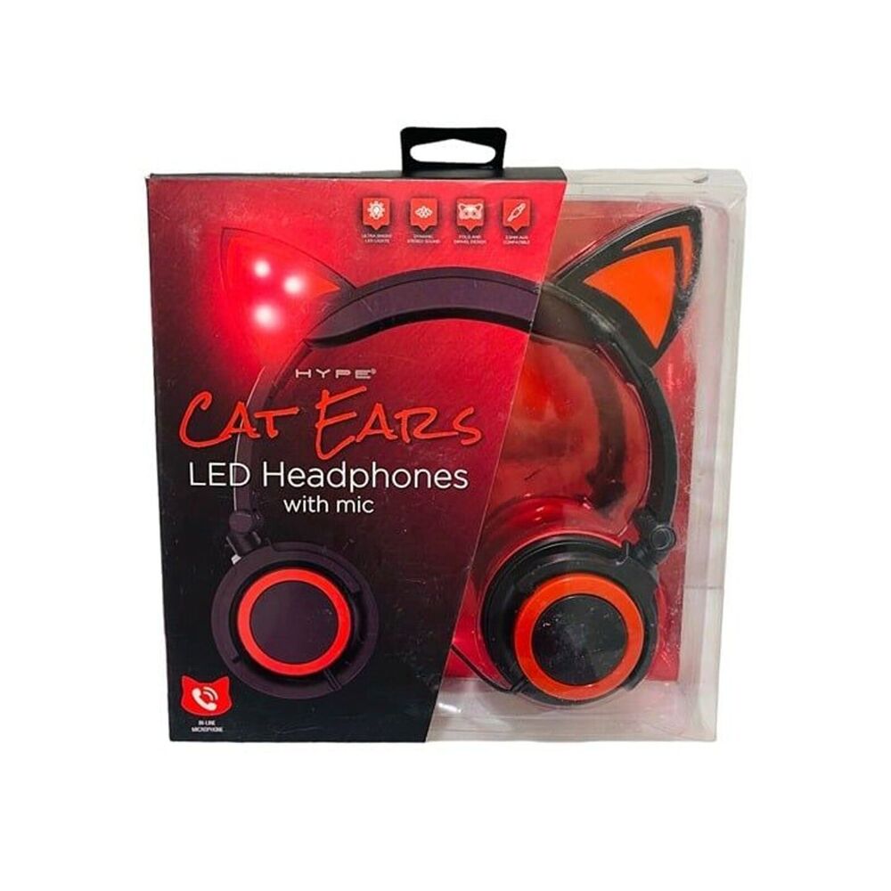 Hype Cat Ear LED Headphones with Built In Microphone Over Ear Headphones